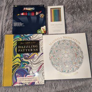 Dazzling Pattern and Mandala Meditation Colouring Books & Coloured Pencil Bundle
